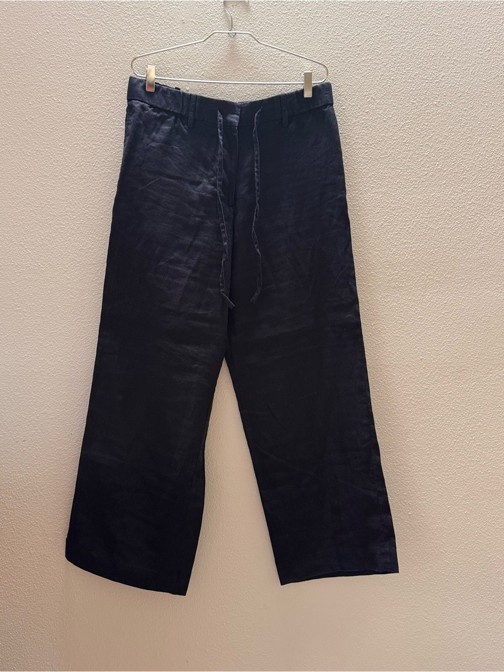 COS Black Wide-Leg Drawstring Linen Pants